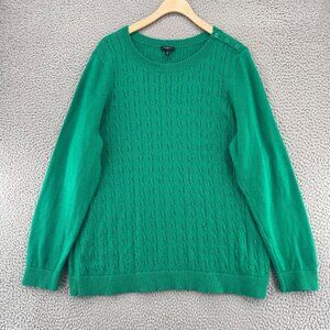 Talbots Sweater Womens 2X Plus Green Cable Knit Pullover Stretch Everyday Casual